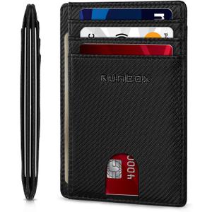 RUNBOX Slim ID Cases Minimalist Front Pocket RFID Blocking Leather Wallets for Men and Women Card Holder Wallets Gifts for men (04-Modern Black)