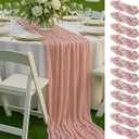 12 Pack Dusty Pink Cheesecloth Table Runners  10FT Blush Gauze Boho Table Decor Set for Bridal Shower, Mothers Day Brunch, Baby Girl Party, or Romantic Wedding Reception