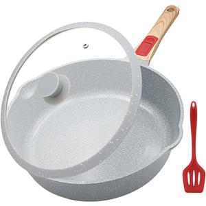 Nonstick Ceramic Frying Pan with Lid, 11 inch Non Stick Deep Frying Pan Skillet with Removable Handle, Aluminum Kitchen Cooking Saut Pan, Oven Safe (Blue)