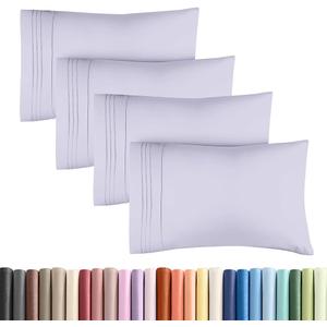 Standard Pillow Cases Set of 4 - Soft Hotel Quality Pillowcase Covers - Comfy Bedding for Women, Men, Kids & Teens - Machine Washable Pillow Protectors - 4 Piece Set - Standard Size Light Lavender