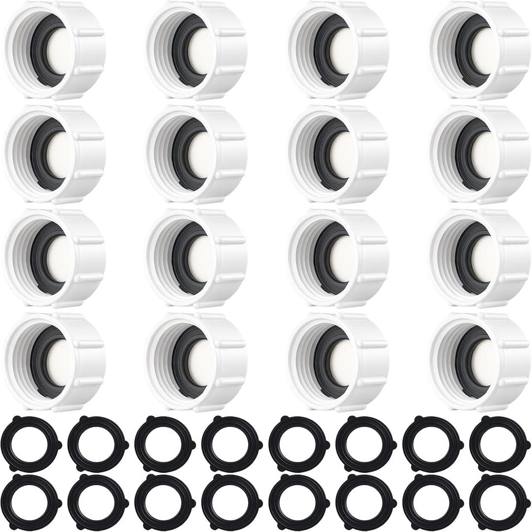 Mudder 16 Pcs Garden Hose Caps Sprinkler Cap Plastic Garden Spigot Cover Female End Fitting Cover with 16 Pieces Gaskets for 3/4 Inch GHT Yard Hose (White)