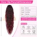 REECHO Ponytail Extension 30" Long Claw Clip Ponytail Extension Curly Wavy Pony Tails Hair Extensions Synthetic Hairpiece for Halloween Cosplay, Burgundy