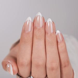 French Tip Press On Nails - BTArtbox White Almond Medium Reusable Stick On Nails in 15 Sizes - 30 Soft Gel Fake Nail Kit for Women Gift, Classic