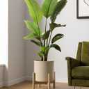 LE TAUCI 12 Inch Pot for Plants, Ceramic Planters for Indoor Plants, Mid-Century Modern Cylinder Flower Pots with Drainage Hole, Fits Fiddle Leaf Fig & Monstera, Home Decor, Sand Beige
