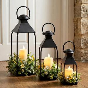 Decorative Metal Lanterns Indoor Outdoor, Set of 3 Outdoor Candle Holder