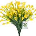 TURNMEON 20 Bundles Calla Lily (400 Heads) Artificial Flowers for Outdoors, Fake Plants UV Resistant Faux Plastic Fake Flowers for Indoor Planter Home Porch Yard Spring Summer Cemetery Decor(Yellow)
