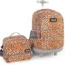 Tilami Rolling Backpack for Boys and Girls,Leopard Brown