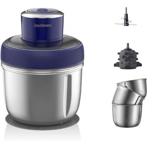 Joydeem JD-376B Electric Food Processor,Meat Grinder with Garlic Peeler,Vegetable Fruit Chopper with 3 Stainless Steel Bowls,Blue