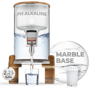 Invigorated Water pH Recharge Alkaline Water Filter Dispenser  BPA-Free Glass Countertop Water Filter Pitcher Purifier for Home & Office, 36-Cup Capacity, 360L Long Filter Life (Acacia/Marble)