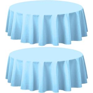 CXPSINC 2 Pack Premium Disposable Plastic Tablecloth 84" Round Table Cover for Birthdays Weddings Christmas Anniversary (Light Blue)