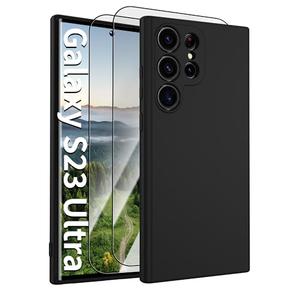 for Samsung Galaxy S23 Ultra Case,Liquid Silicone Upgrade Soft Anti-Scratch Microfiber Lining 2 HD Screen Protector Full Camera Protection Shockproof Case for Samsung S23 Ultra 6.8 inch -Black