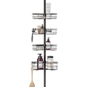 Zenna Home Tension Pole Shower Caddy Corner Organizer, Adjustable Standing Shower Caddy with 4 L-shaped Baskets and Hooks, Rust Resistant Bathroom Tension Rod Organizer, 60 to 97 Inch, Bronze