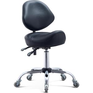 Saddle Stool with Adjustable Lumbar Support - Heavy Duty 400LB Hydraulic Rolling Stool Chair with Backrest, 19"-25" Height Adjustable with Quiet Wheels for Salon, Dental, Tattoo, Massage, Home Office