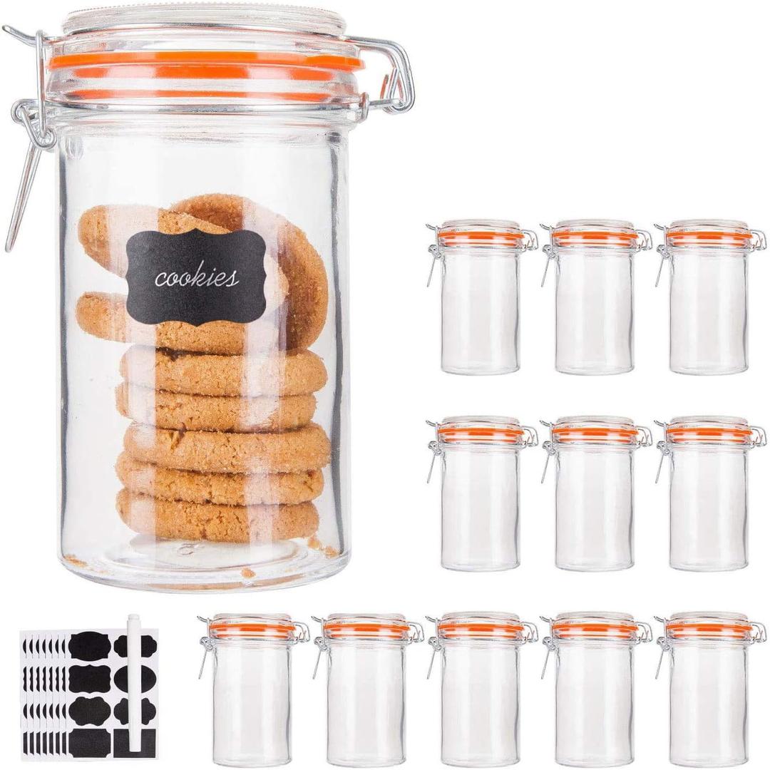 Encheng Glass Jars With Airtight Lids, 16 oz Glass Jars With Leak Proof Rubber Gasket,Wide Mouth Mason Jars With Hinged Lids For Kitchen Canisters,Glass Storage Containers 12 Pack