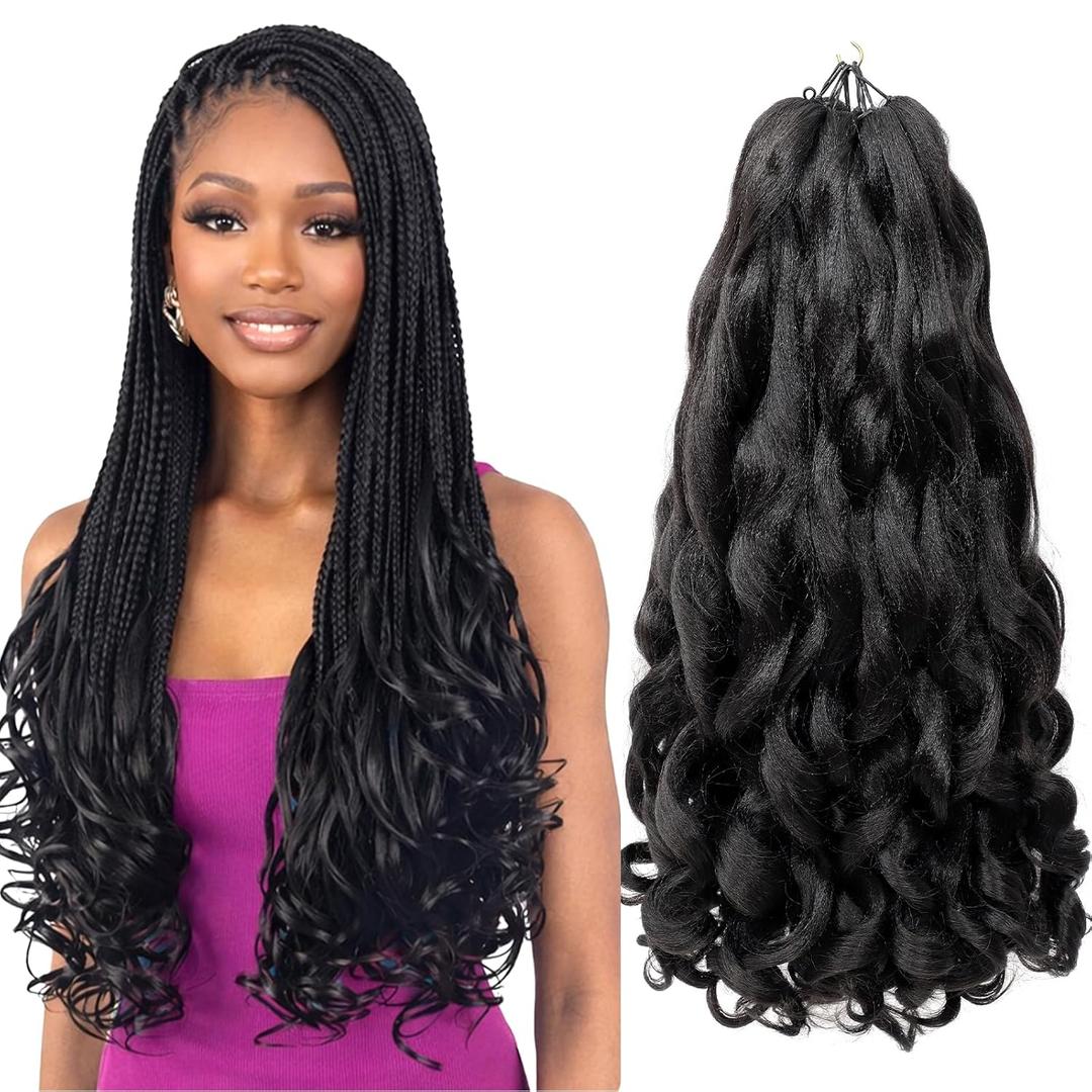 French Curl Braiding Hair 8 Packs 22 Inch Loose Wavy Bouncy Braiding Hair Pre Stretched 75g/Pack Synthetic French Curly Braiding Crochet Hair for Black Women 1B Black