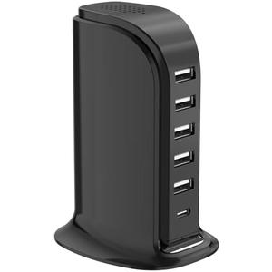 USB Charger Block with Type C, 6-Port Chargers for Multiple Devices, USB Charging Hub with Smart IC, Charger Station Total 60W for Phone/Tablet/Gaming, Wall Charger Adapter Compact&Portable