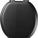 Round Toilet Seat Slow Close, Black Heavy Duty Wood Toilet Seat with Wood Veneer, Soft Close Toilet Seat Support 400 lbs,Toilet Lid with Chrome Hinges, Grip-Tight Bumpers, Easy Clean, Easy to Install