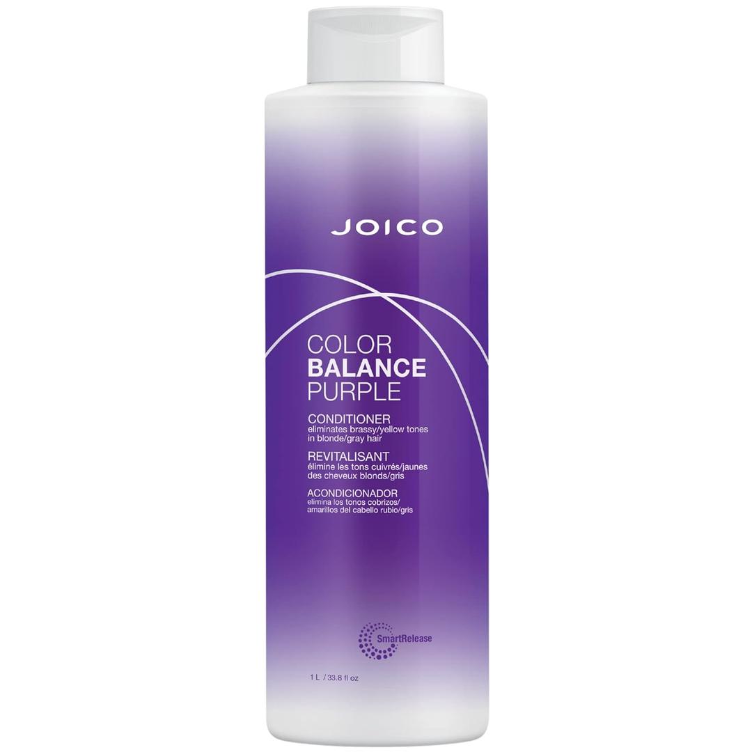 Joico Color Balance Purple Conditioner, For Cool Blonde, Gray Hair, Eliminates Brassy Yellow Tones, Boosts Vibrancy & Shine, UV Protection, With Rosehip Oil & Green Tea Extract