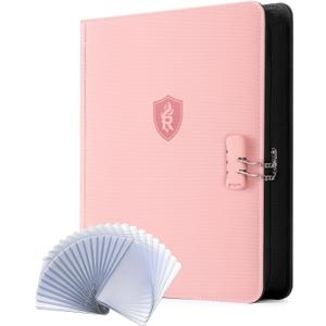 Relaehih 9 Pocket Toploader Binder with Lock Holds 288 Top Loaders Premium Zipped Double-Sided Card Album for Trading, MTG, Sports Cards (Pink)