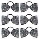 DEEKA 6 PCS Black Glitter Tailless Cheer Bows 5" Rhinestones Competition Hair Bow Elastic Band for Cheerleading Cheerleaders Girls (Glitter Black)