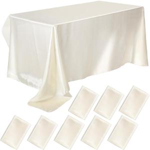 8 Pack Satin Tablecloth,102 x 58 Inches Rectangle Ivory Table Cloth,Silk Smooth Wedding Table Cloths Party Table Cloth for Rectangle Parties, Holiday Dinner Wedding Banquet Decoration