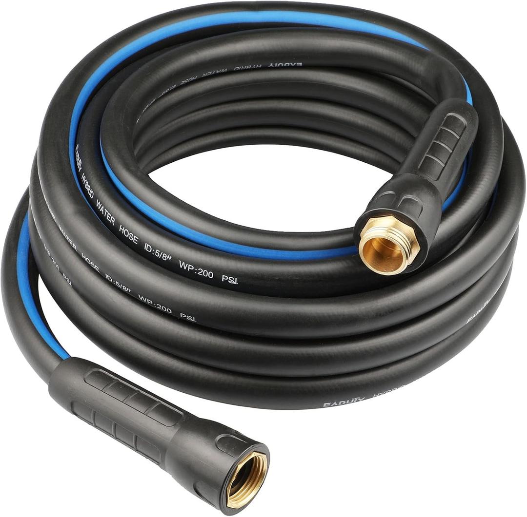 Hybrid Garden Hose 5/8 IN. x 25 FT, Heavy Duty, Lightweight, Flexible with Swivel Grip Handle and Solid Brass Fittings, Gray+Blue