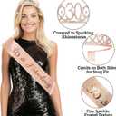 30th Birthday Decorations for Girls,51Pcs PRE-STRUNG Rose Gold Black Party Set-30 Years Old Crown and Sash,Banner Backdrop Balloons Candle Hanging Swirls Paper Fans,PRE-ASSEMBLED