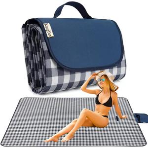 K Y KANGYUN Outdoor Picnic Blankets 80" x 80", Extra Large Beach Blanket, Foldable Lightweight Waterproof Sand Mat, Picnic Blanket for Beach Camping Hiking Park Patio (Dark Blue, 80x80 inch)