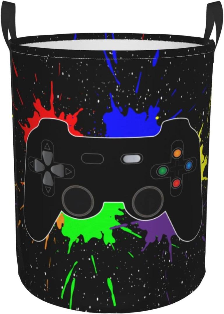 Game Joystick Round Laundry Hamper Gaming Storage Basket Toys Clothes Organizer Bin For Home Bathroom Bedroom Dorm Nursery, 38l