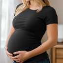 Huukeay 4 Pack Women's Maternity Shirts, Crew Neck Maternity Top Short Sleeve Casual Cotton Tee Side Ruched Pregnancy Clothes (Large, Black, Pink, Light Blue, Dark Gray)