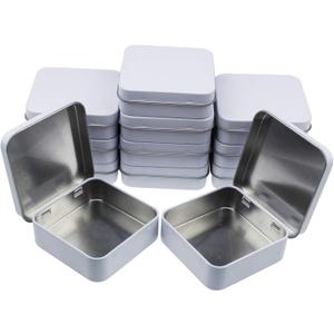 12 Pieces Square Metal Empty Tins Home Storage Containers Organizer Mini Box with Hinged Lid, 2.76 x 2.76 x 0.79 inch (White)