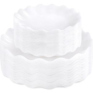 LIYH 50 Pcs White Scalloped Plastic Plates Reusable - Unbreakable Plastic Plates for Weddings Party Outdoor Picnics Dishwasher Safe BPA Free (25Guests)