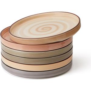 Sweese 7.8 Inch Porcelain Dessert Plates Set of 6 - Gradient Salad Plates, Microwave & Dishwasher Safe, Scratch-Resistant, Elegant High-Edge Design for Appetizers, Cakes, Pasta - Neutral