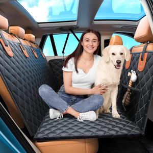Dog Car Seat Cover for Back Seat [Hard Bottom for 450LB], Waterproof Backseat Pet Cover for Dogs, Soft Comfortable Dog Backseat Extender Hammock for Cars, SUV, Small Trucks (Black)