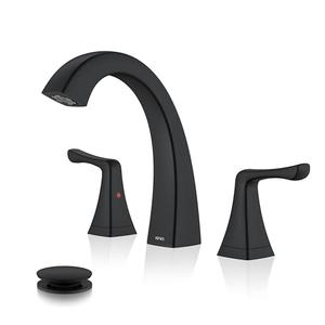 KENES Black Bathroom Faucets for Sink 3 Hole, Matte Black 8 Inch 2 Handle Widespread Bathroom Faucet, Bathroom Vanity Faucet with Pop Up Drain & Supply Lines, LJ-9075-2