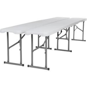 HLPB Folding Bench 6 ft, Foldable Plastic Bench with Handle and Smooth HDPE Tabletop, Portable in/Outdoor Picnic Party Camping Dining Seat, 2 Pack, White