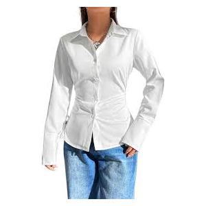 Women's Classic-Fit Shirt Shirt With Folds (S, White)