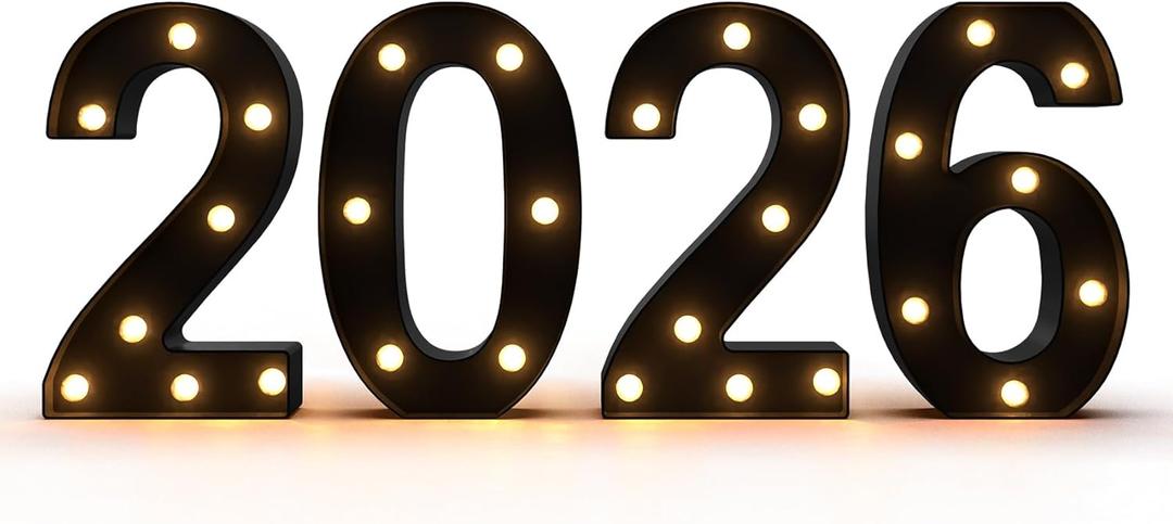 Black 2026 LED Marquee Numbers, LED Marquee Letter Lights New Year decor, Grad 2026 Sign Light up Letters for Graduation Decorations, Class of 2026 Light Up Numbers for Home College Graduation Party