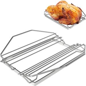 BQMAX Adjustable Turkey Chicken Roasting Rack, Universal Rib Roasting Rack, V-Shaped Turkey Roasting Rack, 11" Poultry Rack for Most Smoker, Ovens