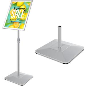 11"x17" Pedestal Poster Sign Holder Stand with Heavy Duty Solid Steel Base, Adjustable Sign Holder Standing Floor Sign Stand for Office/Store/School/Church/Public Sign Displayed Stands, Silver