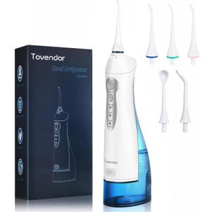 TOVENDOR Electric Water Flosser, Cordless Rechargeable Dental Oral Irrigator IPX7 Waterproof 300ML Travel Water Teeth Cleaner with 5 Tips for Braces Care Teeth Gums Cleaning, Home Office Daily Use (Nsapphire Blue)