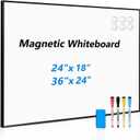 Magnetic Whiteboard, 24'' x 18'' White Board Dry Erase Board for Wall, Hanging Black Aluminum Frame Wipe Board for Home, Office, School