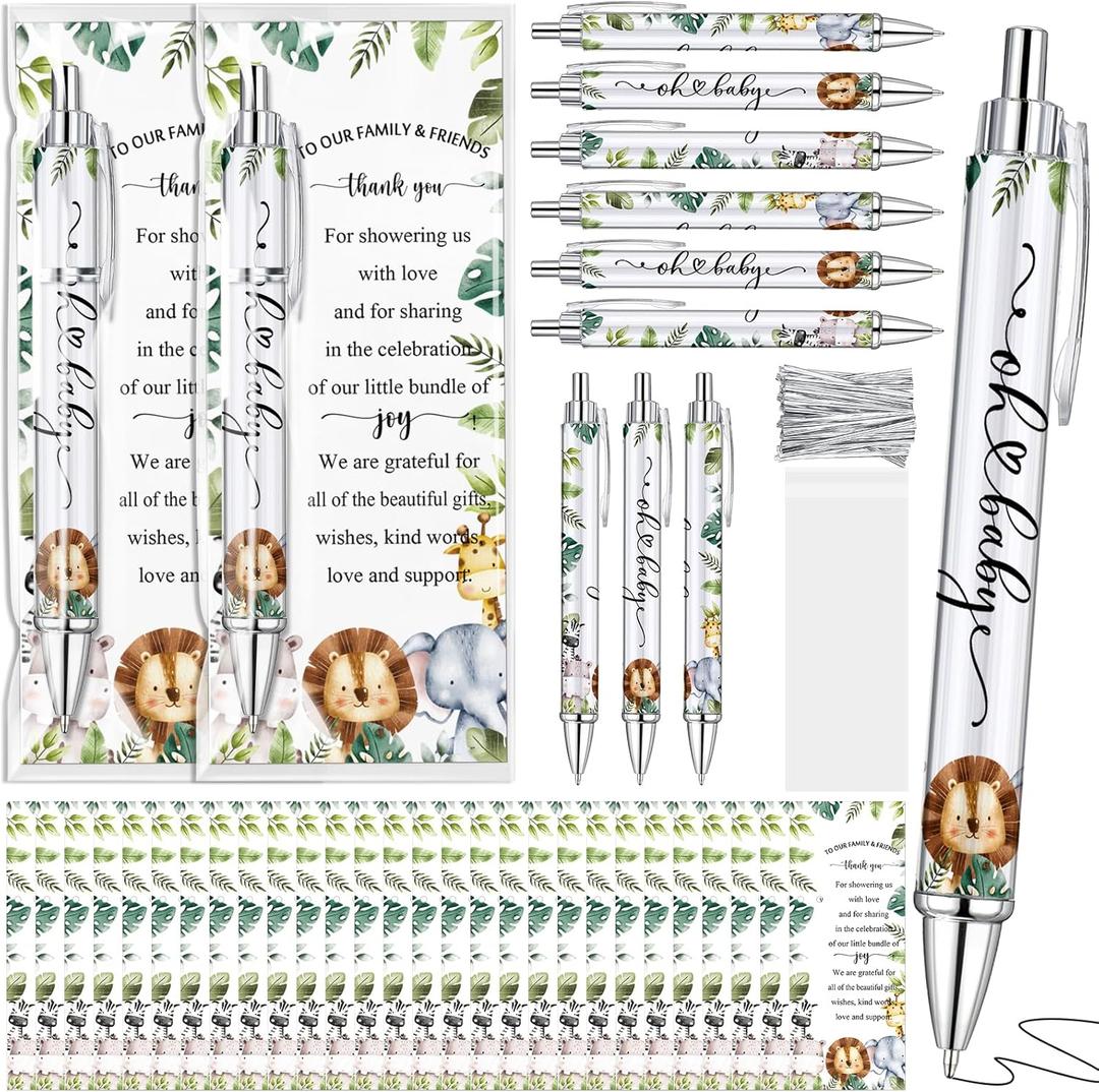 Dinifee 36 Sets Safari Park Baby Shower Favors Pens Includes 36 Paper Roll Ballpoint Pens and Greeting Bookmarks Safari Jungle Baby Shower Prizes Party Favors Return Gifts