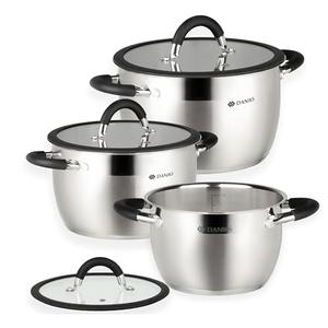 Daniks Orlando 6-Piece Stainless Steel Induction Cookware Set – Dishwasher Safe Pots with Heatproof Handles, Glass Lids, Measuring Scale, Silver