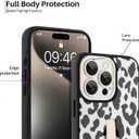 Compatible with iPhone 15 Pro Max Case for Women Girls, Cute Cheetah Leopard Pattern, Built in Adjustable Wrist Strap Grip Hand Holder Stand Shockproof Kickstand Cover (Black White)