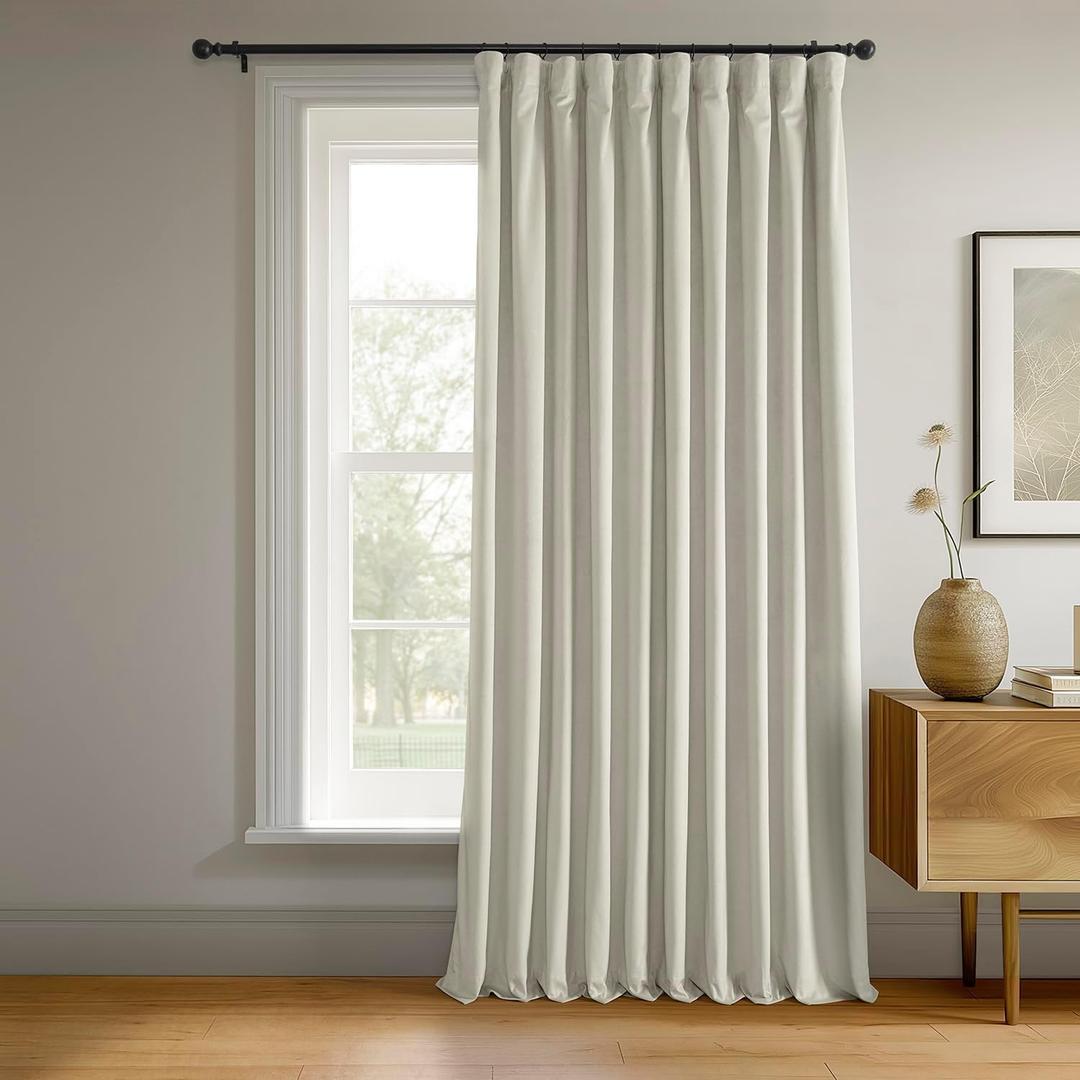 HPD Half Price Drapes Signature Velvet Thermal Blackout Curtains for Living Room 96 Inch Long (1 Panel) Rod Pocket Insulated Blackout Curtains for Bedroom Window Curtains, 100W x 96L, Off White