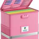 Fireproof File Box with Lock, Document Box Storage Organizer, Suitable for Hanging File Folders in Letter Size, Collapsible File Box, Reflective Strip for Fast Find (12.2"*6"*10.2, Pink) (Small)