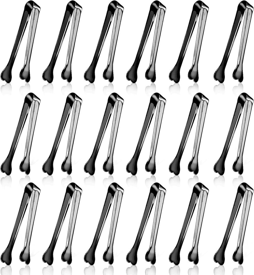 18 Pack Premium Small Serving Tongs, Mini Stainless Steel Appetizer Tongs Black 4.33Inch