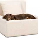 Boucle Dog Bed with Pillow, Furniture Style Dog Couch with Backrest, Washable Calming Pet Sofa Lounge for Small Medium Dogs, Beige