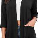HIYIYEZI Womens Casual Lightweight Cardigans with Pockets 3/4 Sleeve Open Front Dusters (Large, A-01 Black)